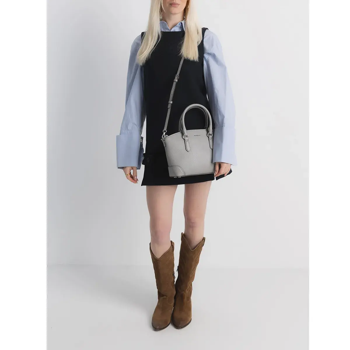 Strukturierte Leder Dome Henkeltasche