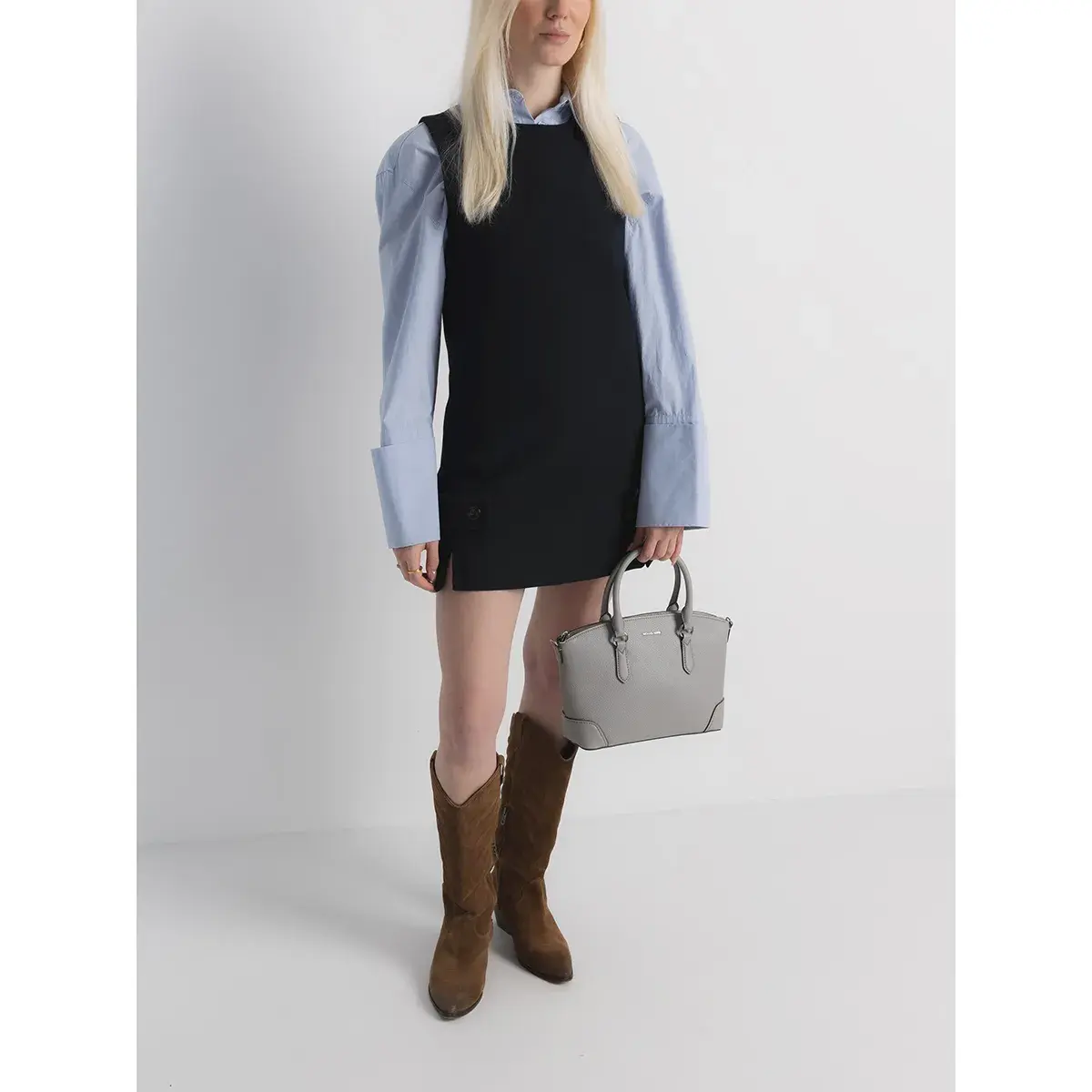Strukturierte Leder Dome Henkeltasche