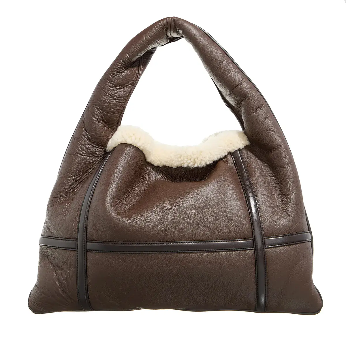 Leder Hobo Tasche mit Shearling-Besatz