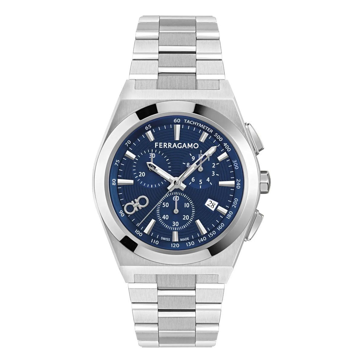 Silberne Edelstahl-Chronographenuhr