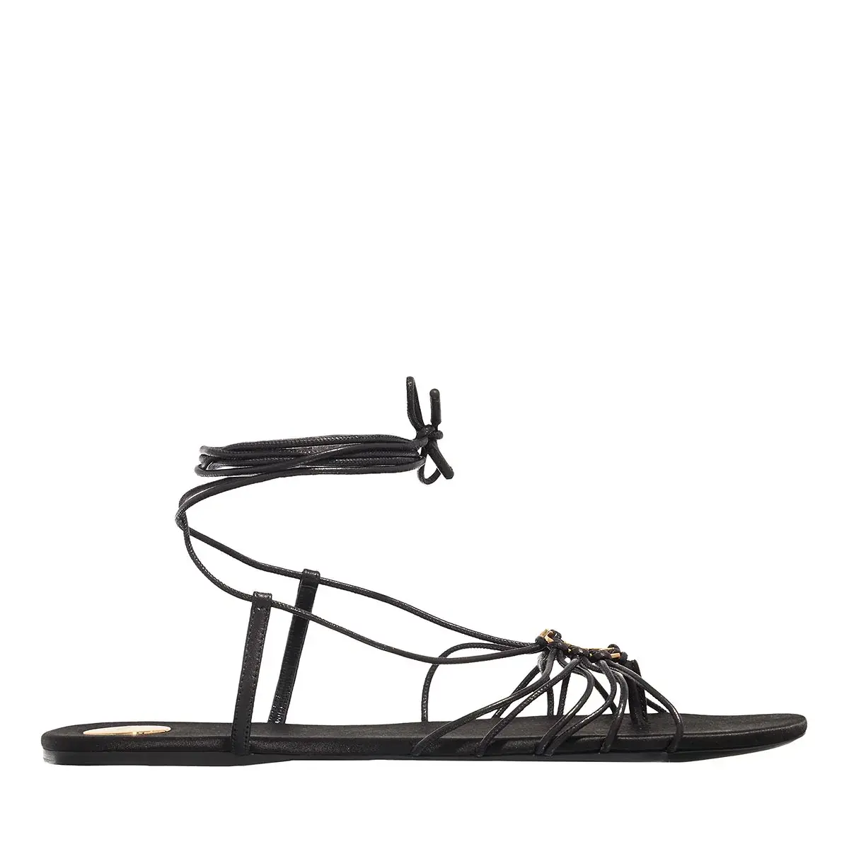 Schwarze flache Riemchensandalen zum Wickeln