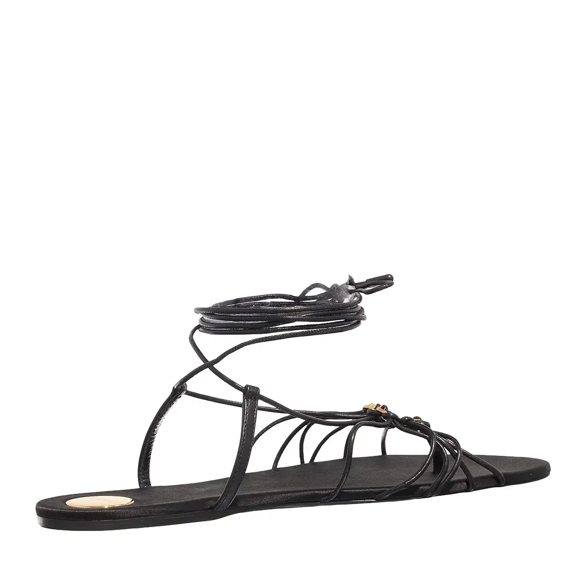 Schwarze flache Riemchensandalen zum Wickeln
