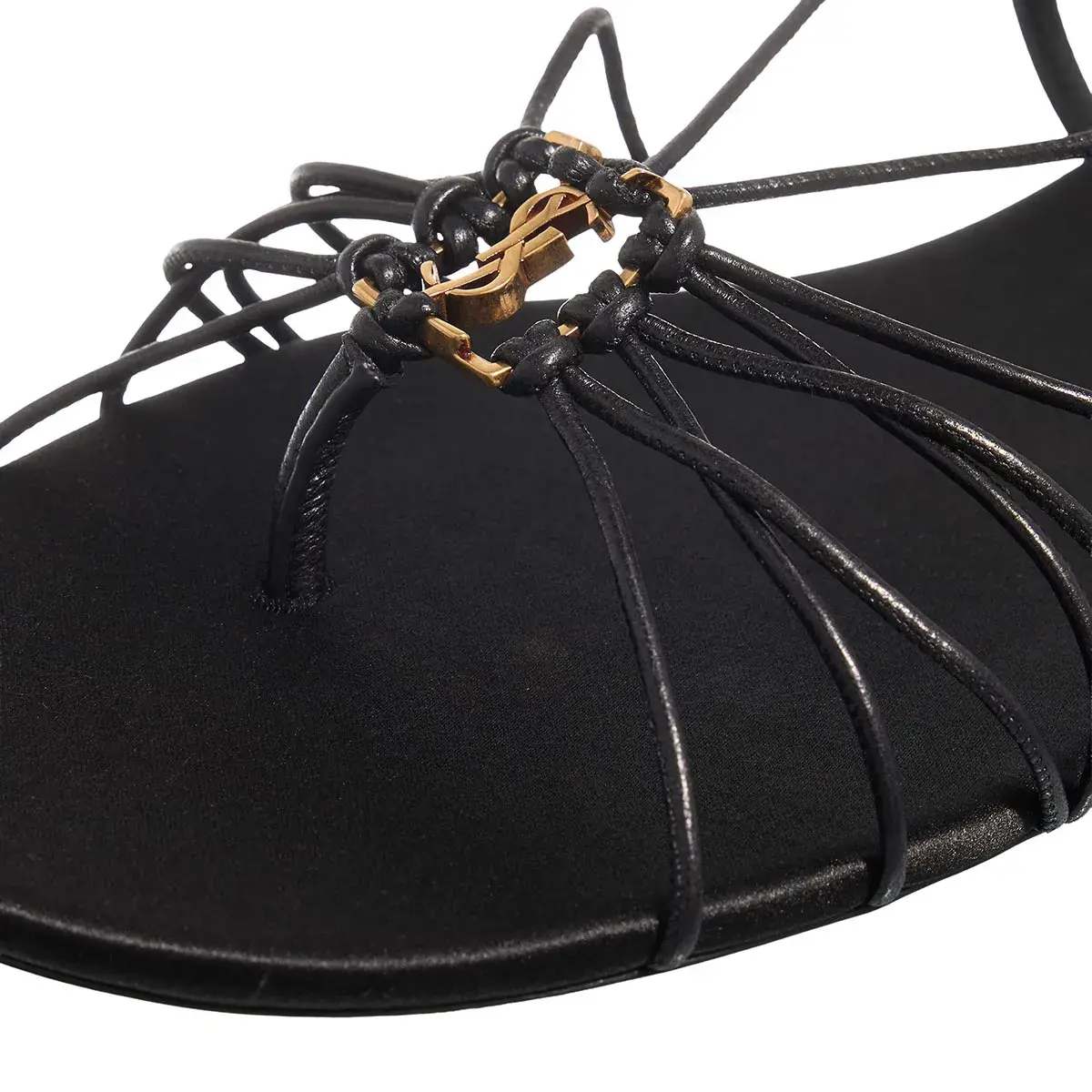 Schwarze flache Riemchensandalen zum Wickeln