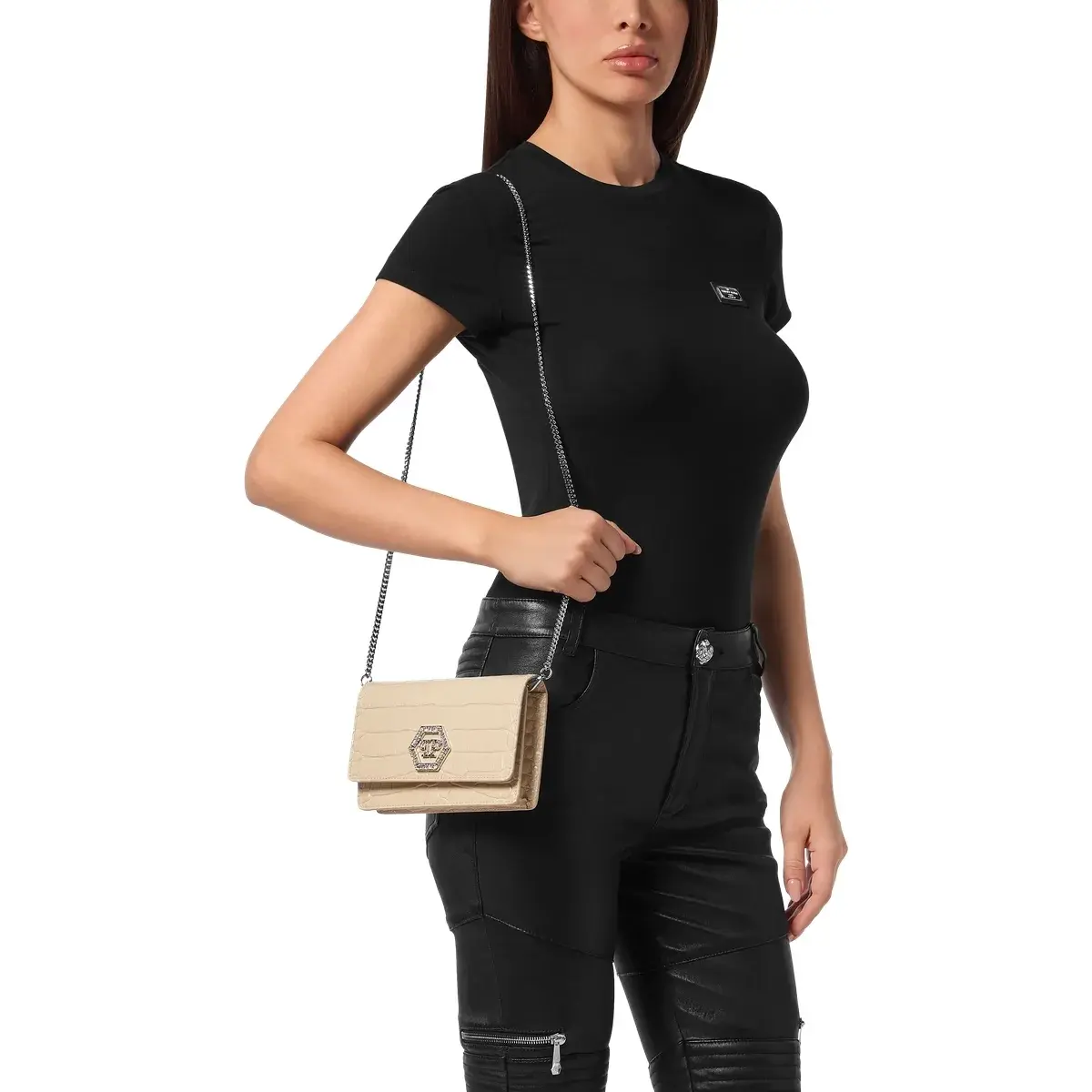 Croco-geprägte Crossbody-Tasche mit Kette