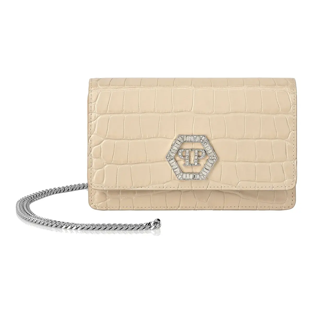 Croco-geprägte Crossbody-Tasche mit Kette