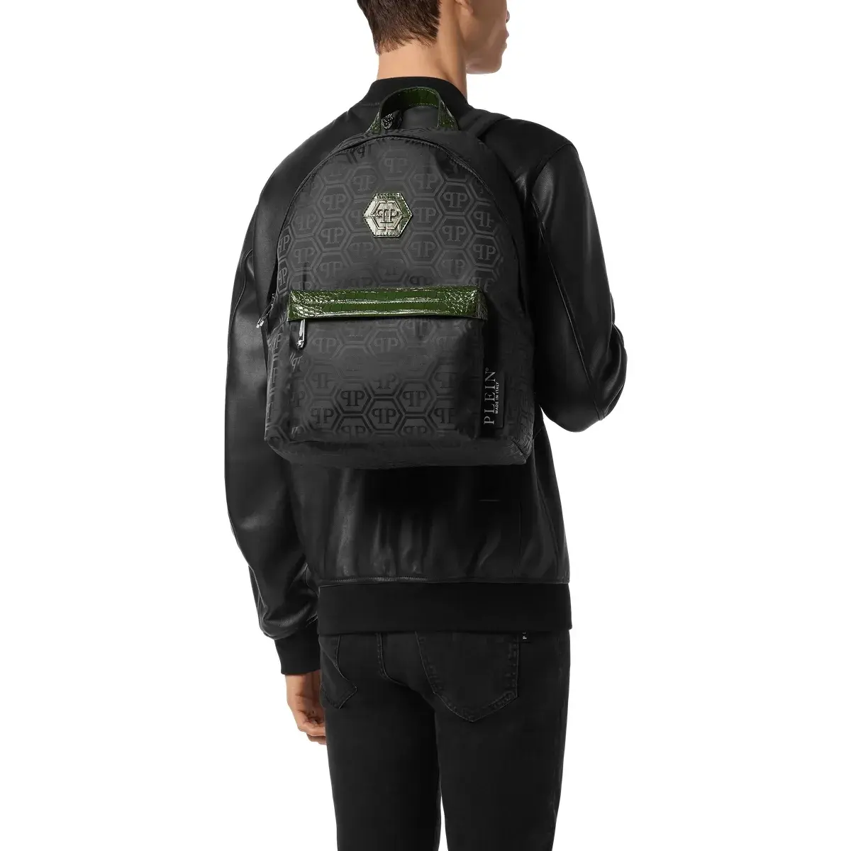 Rucksack mit Monogramm-Print und Krokodildetails
