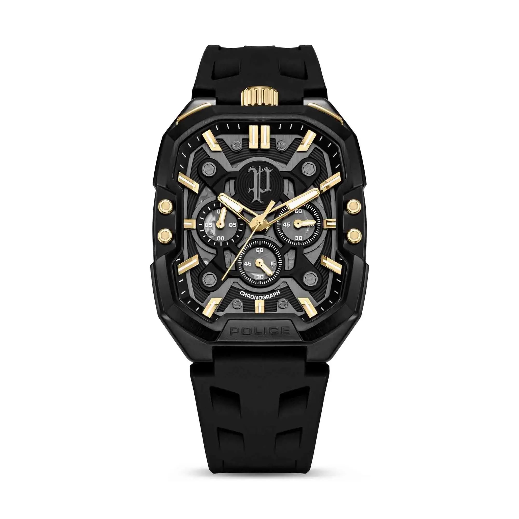 Moderne schwarze Chronographenuhr