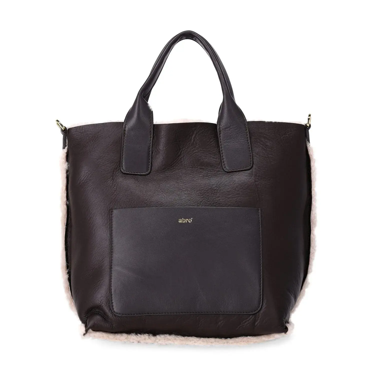 Leder Shopper Tote mit Shearling-Besatz