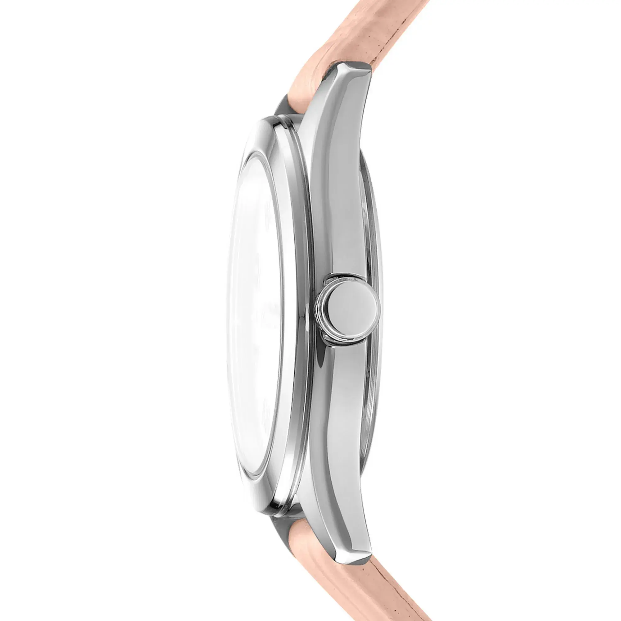 Silberfarbene Uhr mit rosa Lederarmband