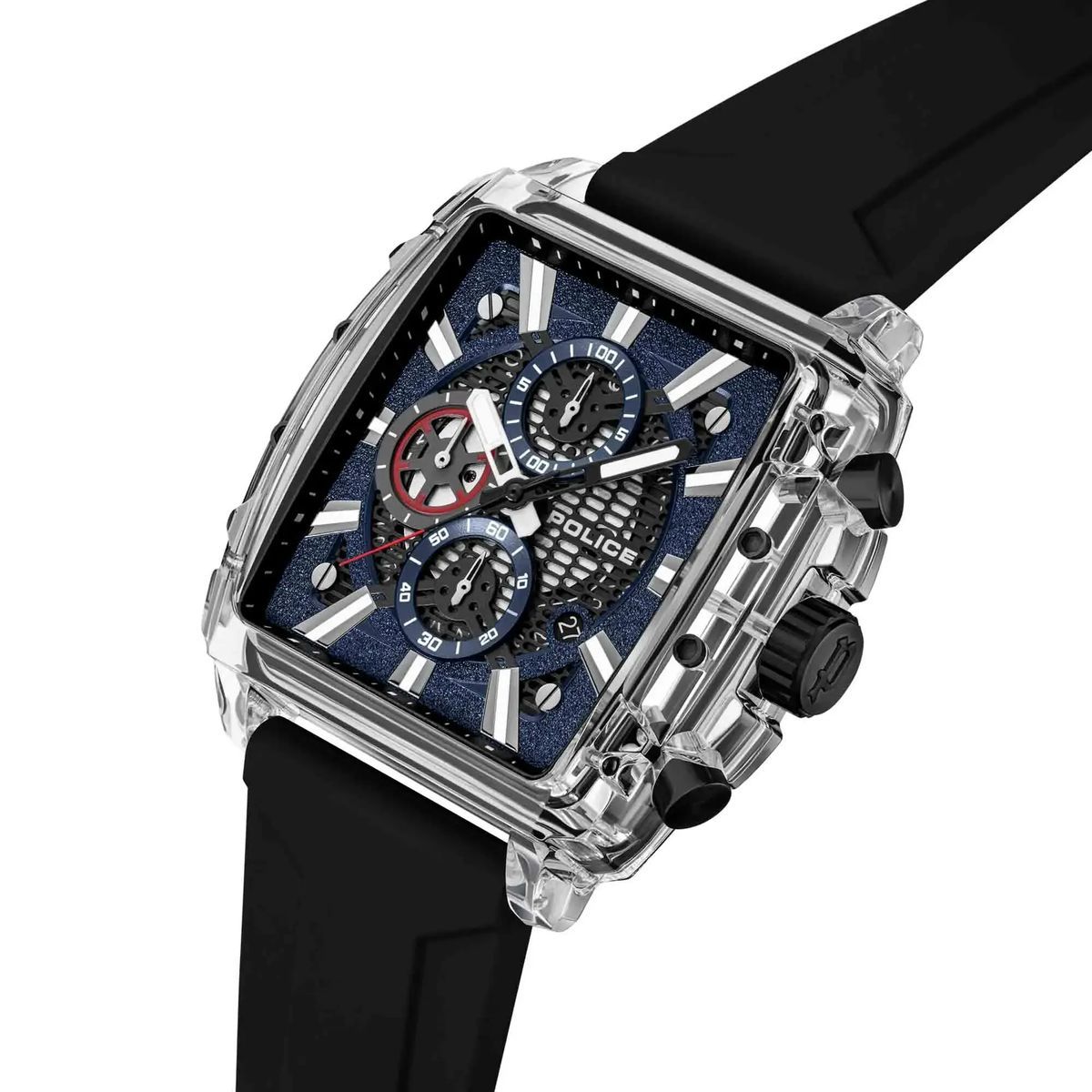 Multifunktionsuhr mit quadratischem Gehäuse und Wechselarmbändern