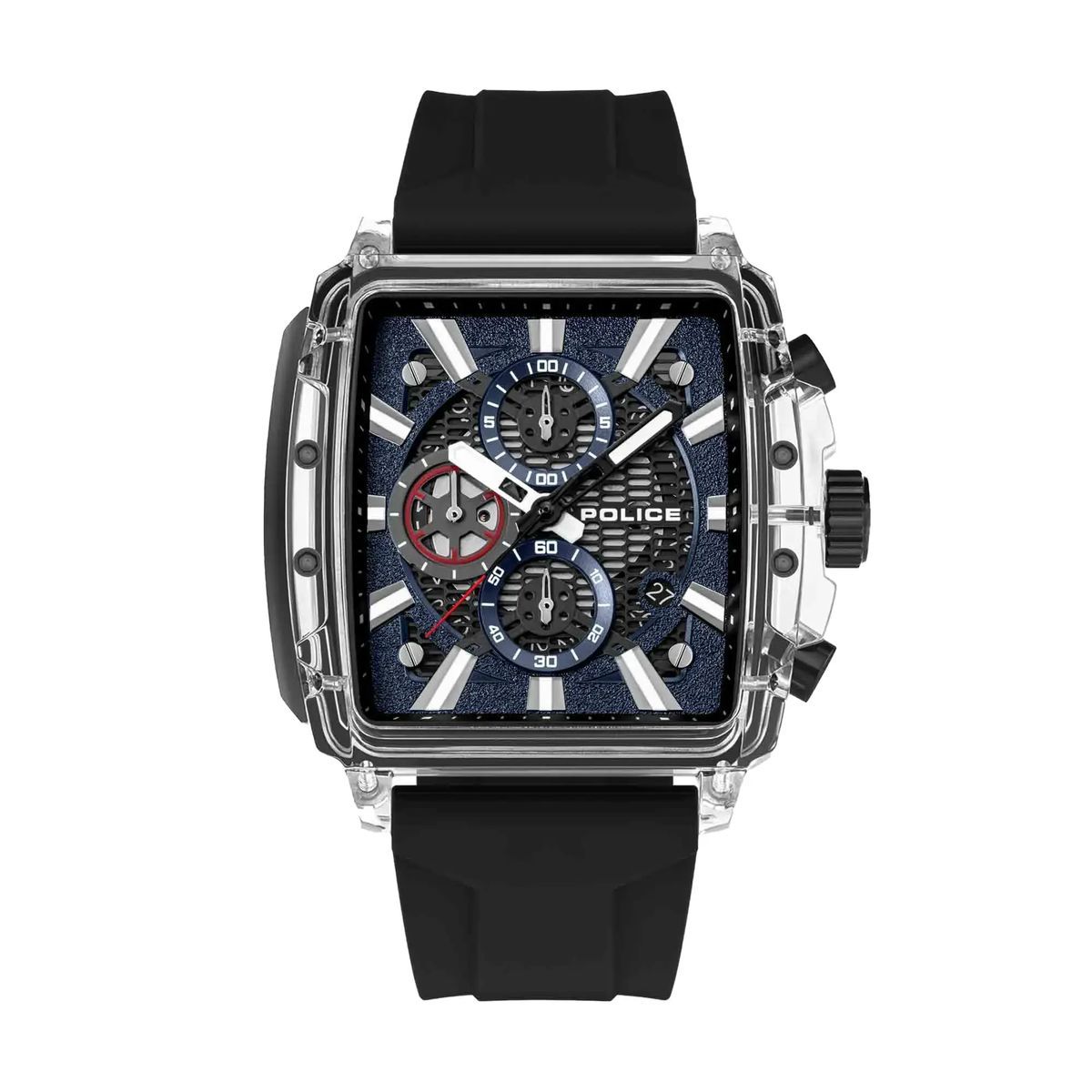 Multifunktionsuhr mit quadratischem Gehäuse und Wechselarmbändern