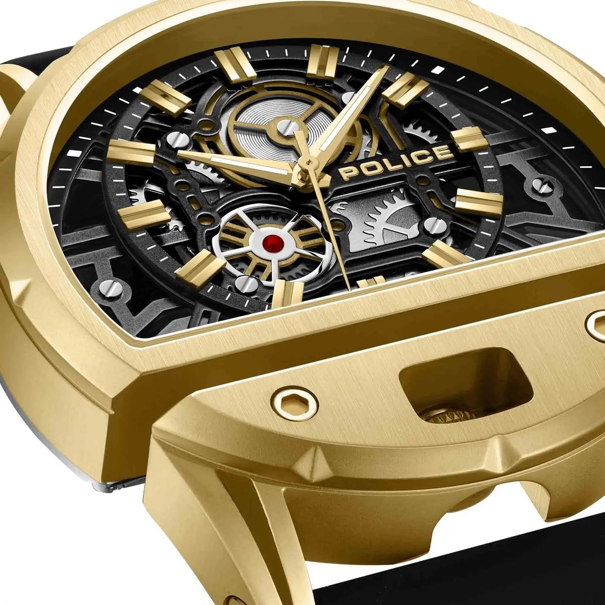 Markante Skelett-Zifferblatt-Uhr in Goldton