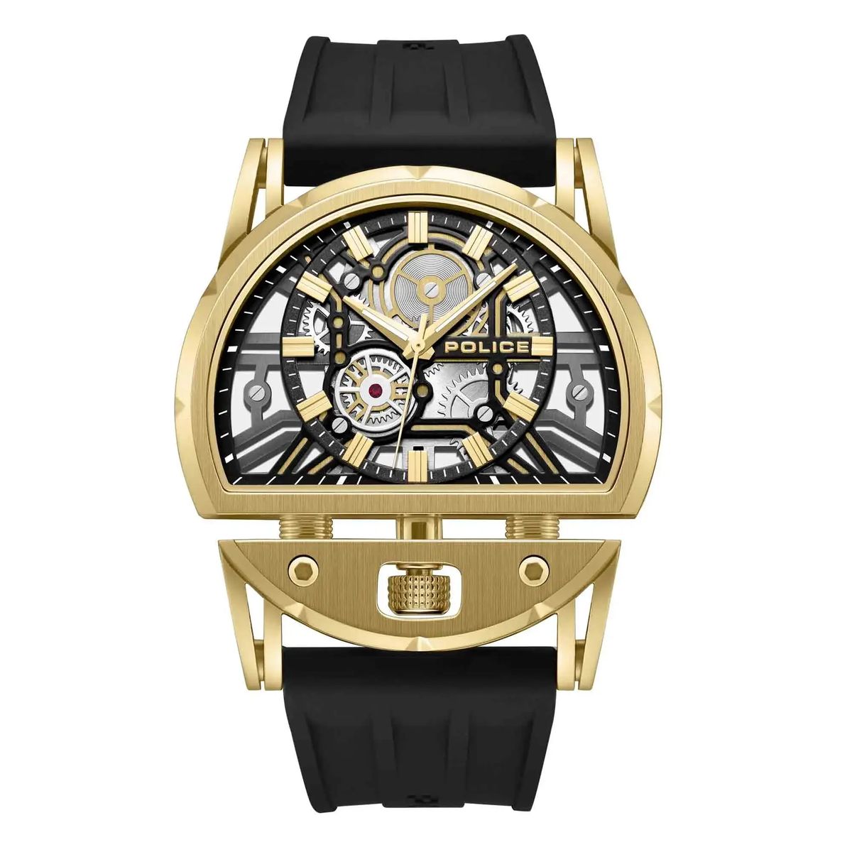 Markante Skelett-Zifferblatt-Uhr in Goldton