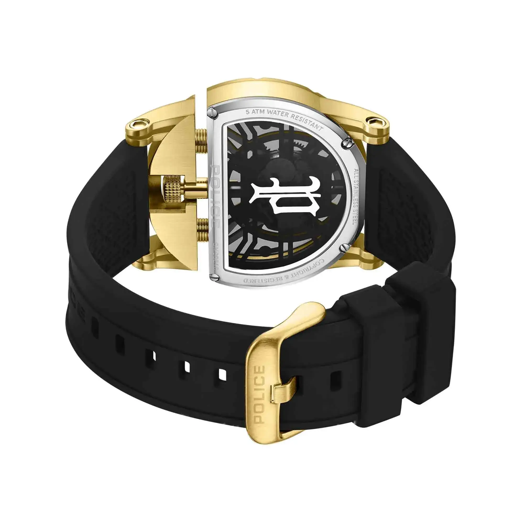 Markante Skelett-Zifferblatt-Uhr in Goldton