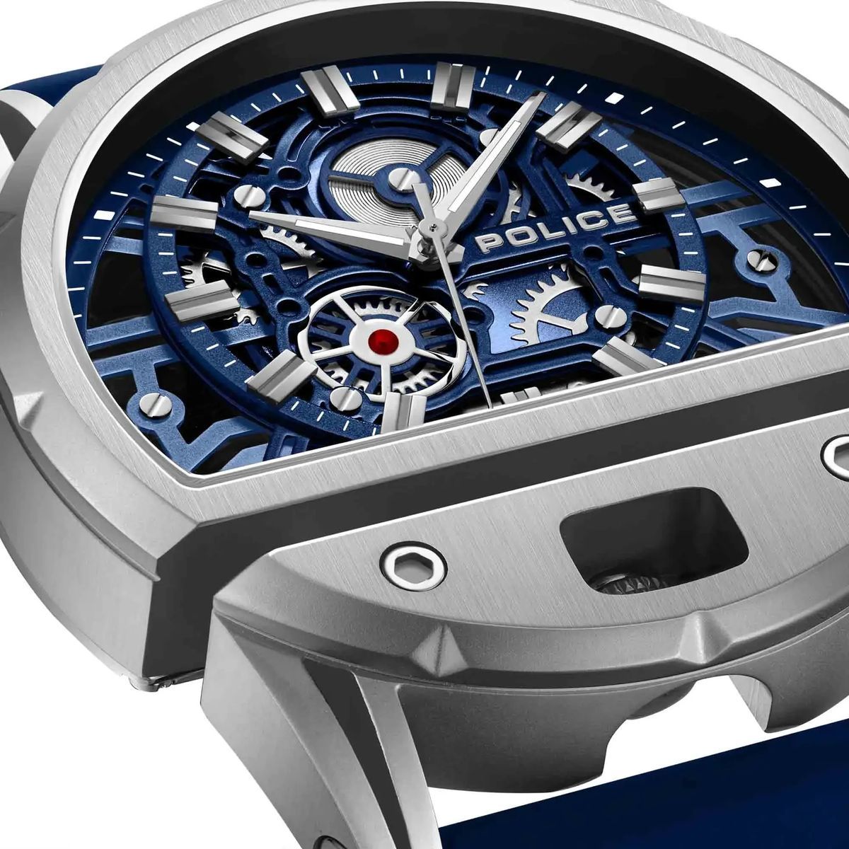 Blaue Skelett-Zifferblatt Herrenuhr