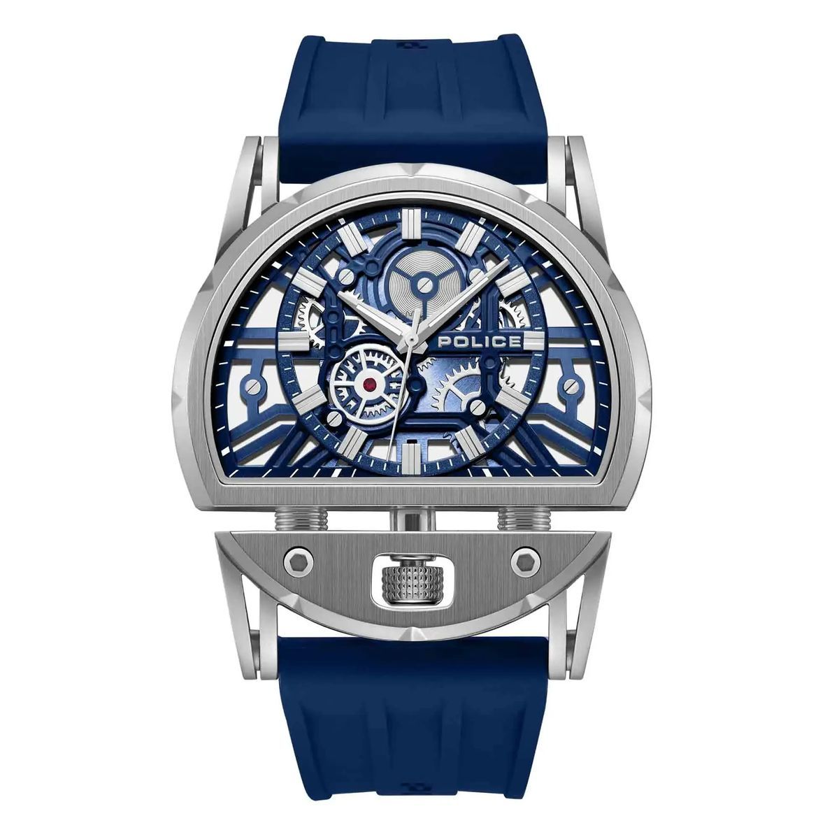 Blaue Skelett-Zifferblatt Herrenuhr
