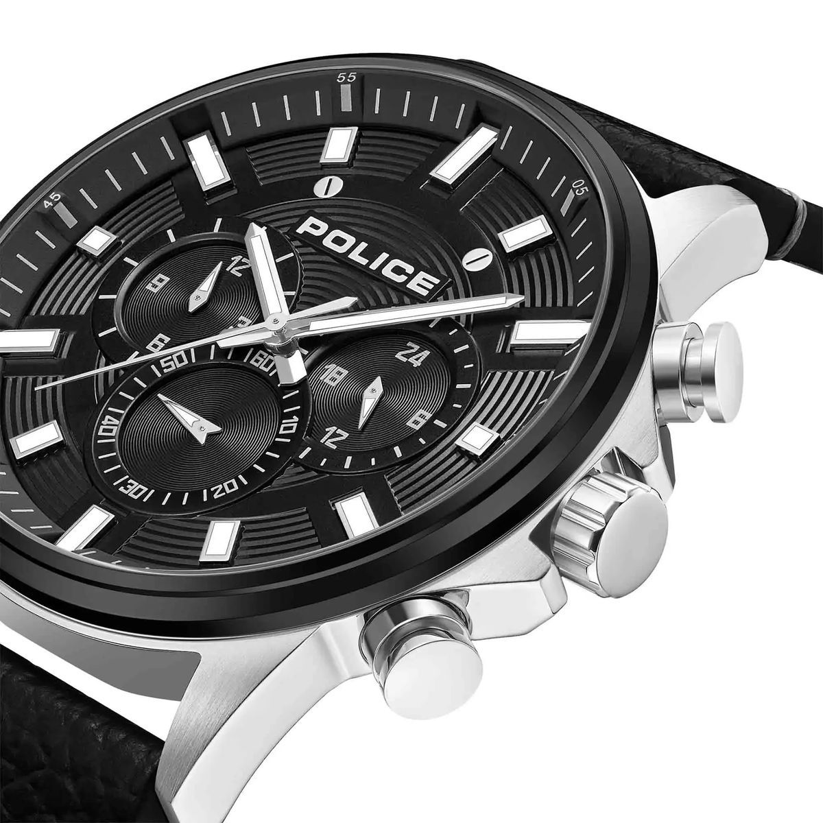Schwarze Multifunktions-Chronograph Lederuhr