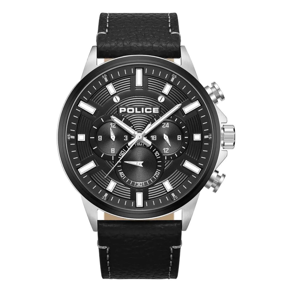 Schwarze Multifunktions-Chronograph Lederuhr