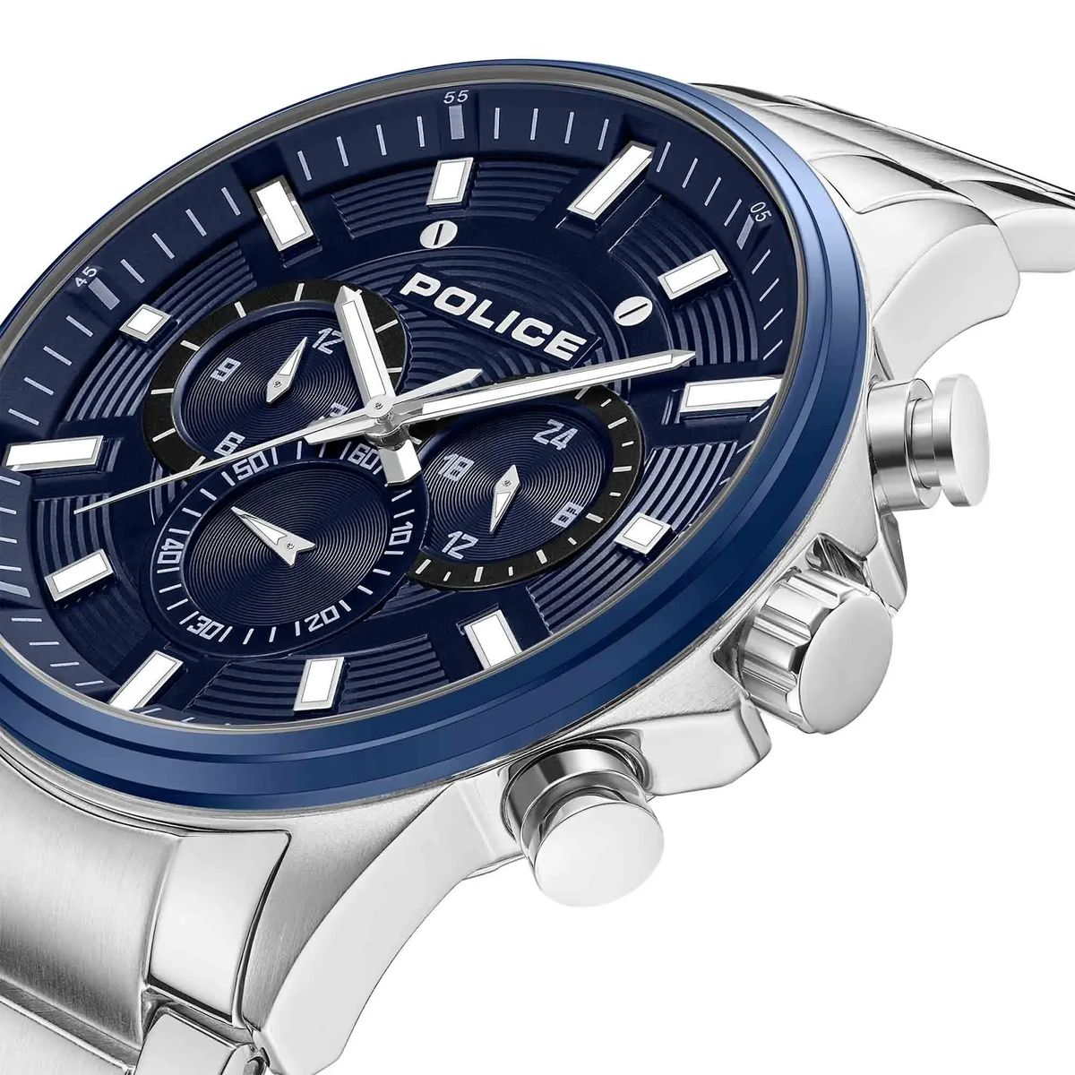 Edelstahl Uhr mit blauem Zifferblatt