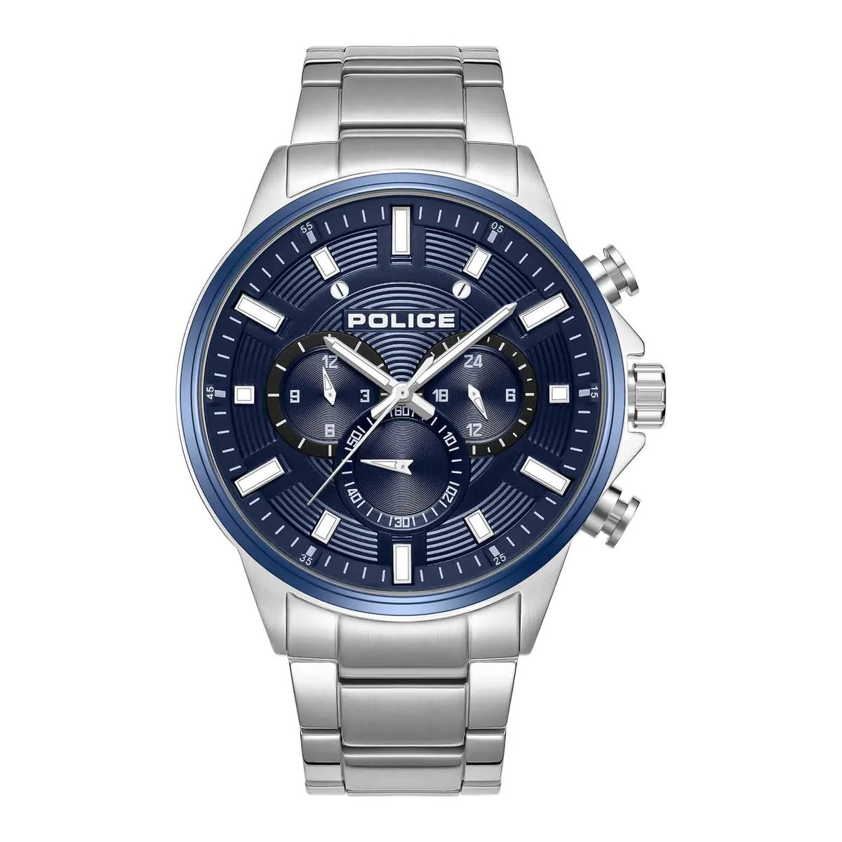 Edelstahl Uhr mit blauem Zifferblatt
