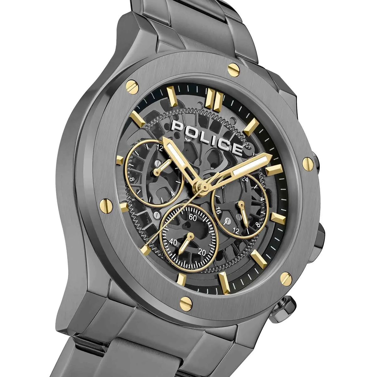 Gunmetal Chronograph Uhr mit Skelettzifferblatt