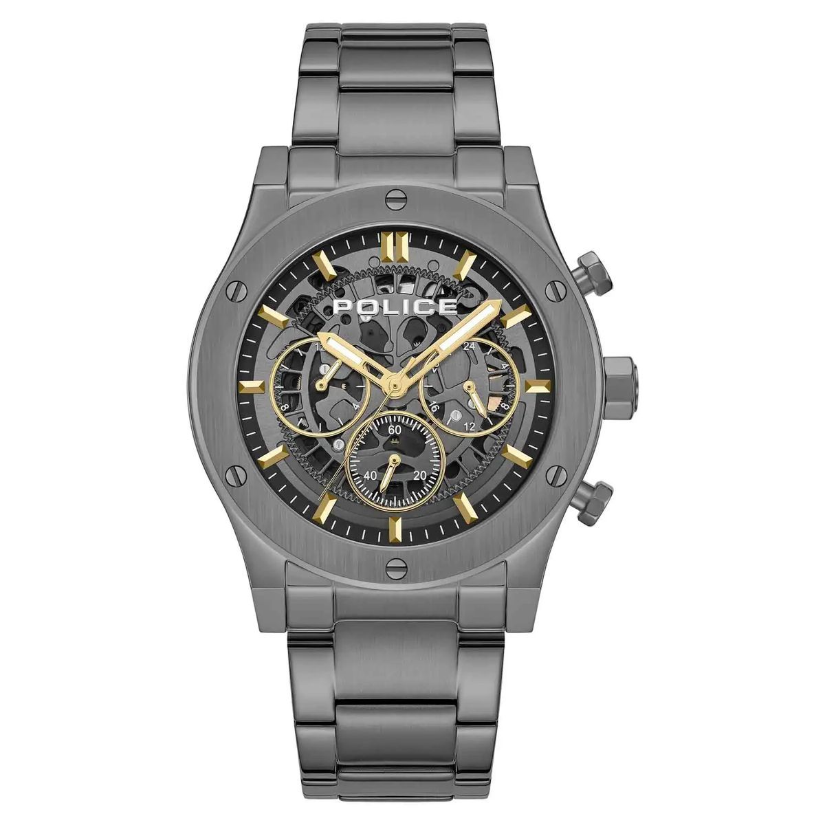 Gunmetal Chronograph Uhr mit Skelettzifferblatt