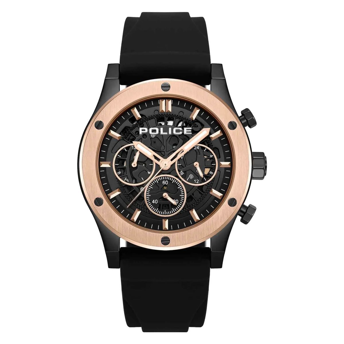 Schwarze Chronograph Uhr mit Roségold Lünette
