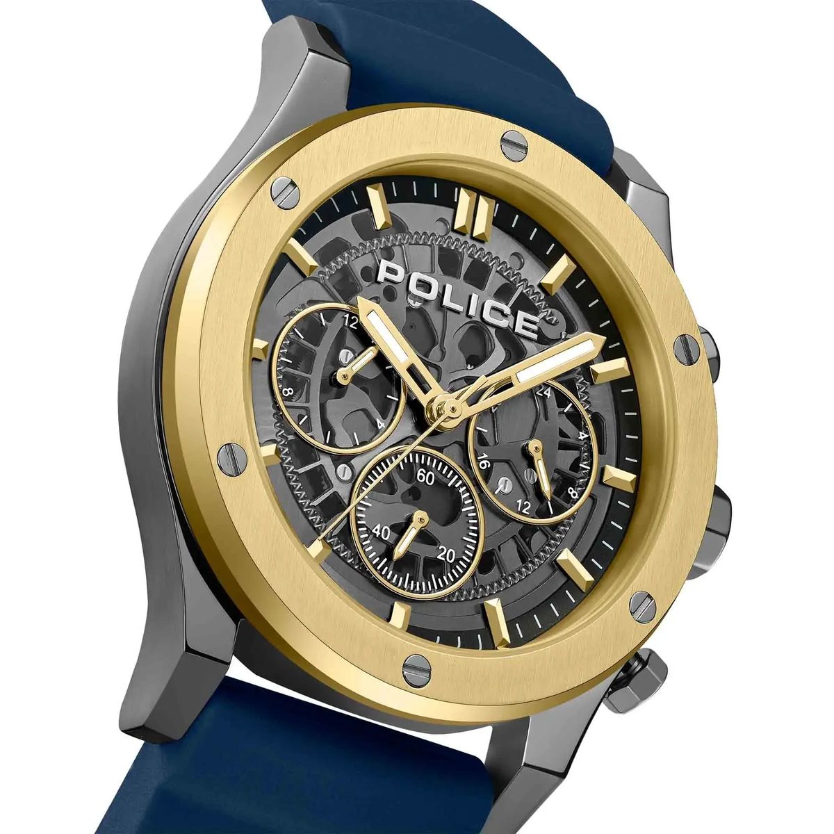 Moderne blaue und goldene Chronographenuhr