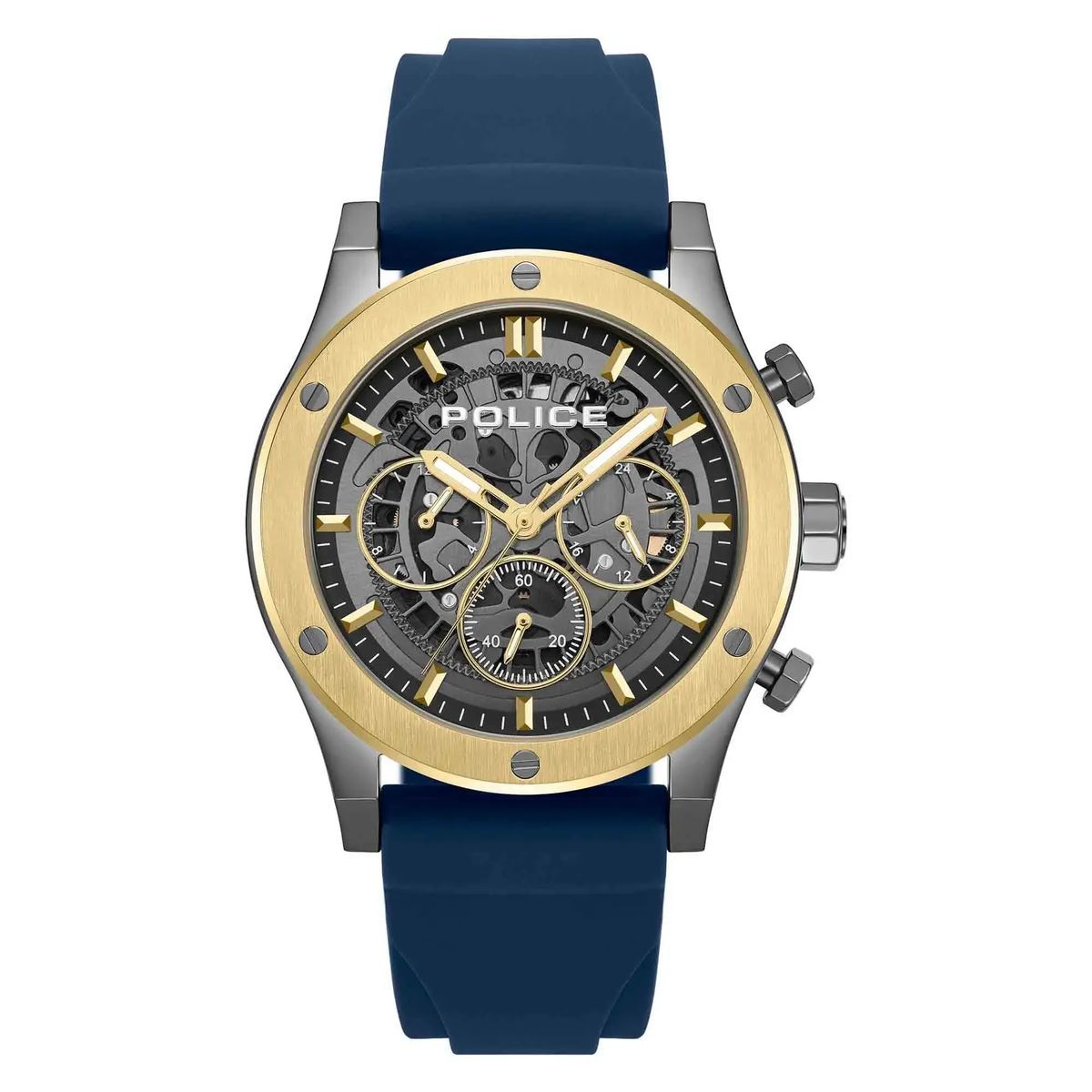 Moderne blaue und goldene Chronographenuhr