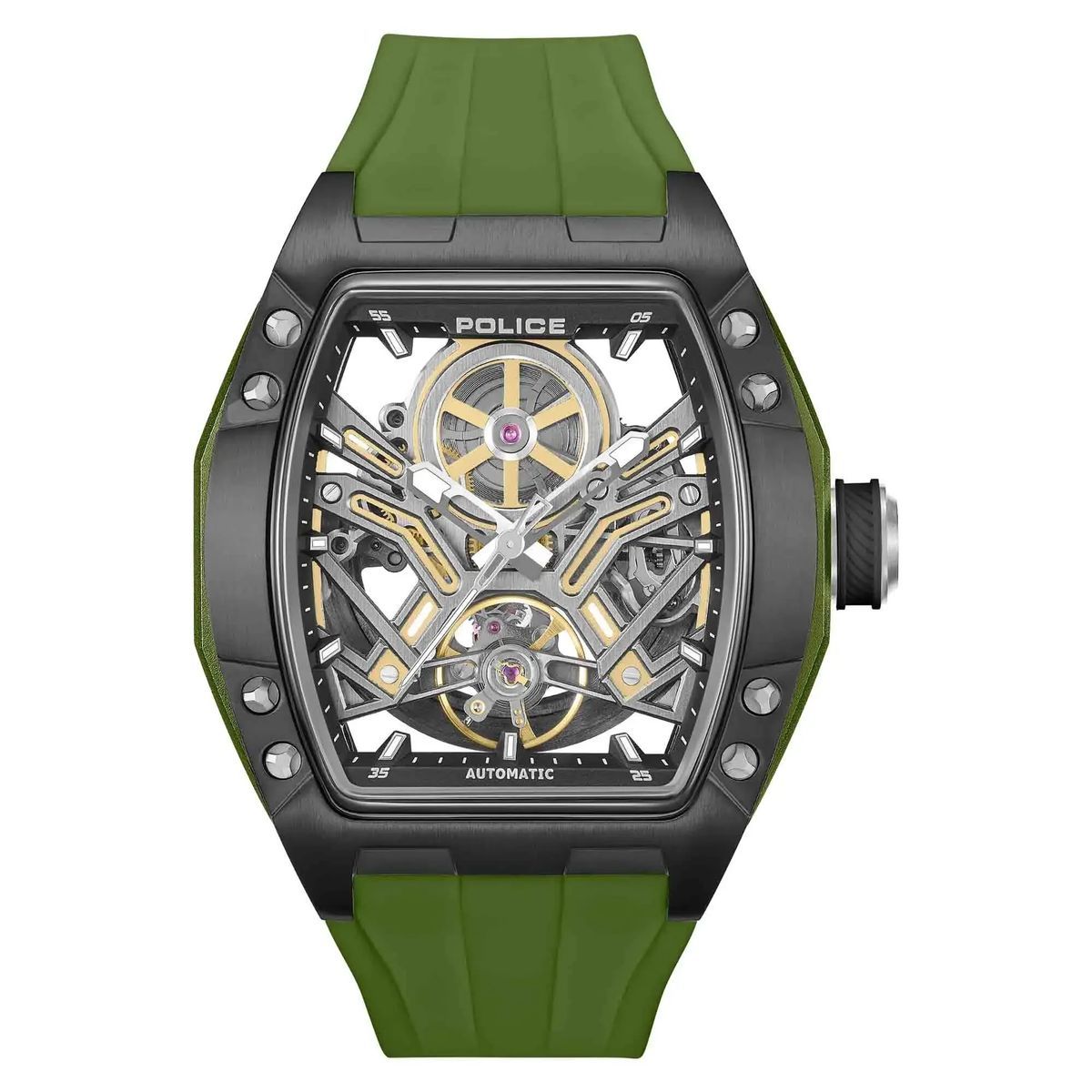 Automatische Skelett-Uhr mit Grünem Armband