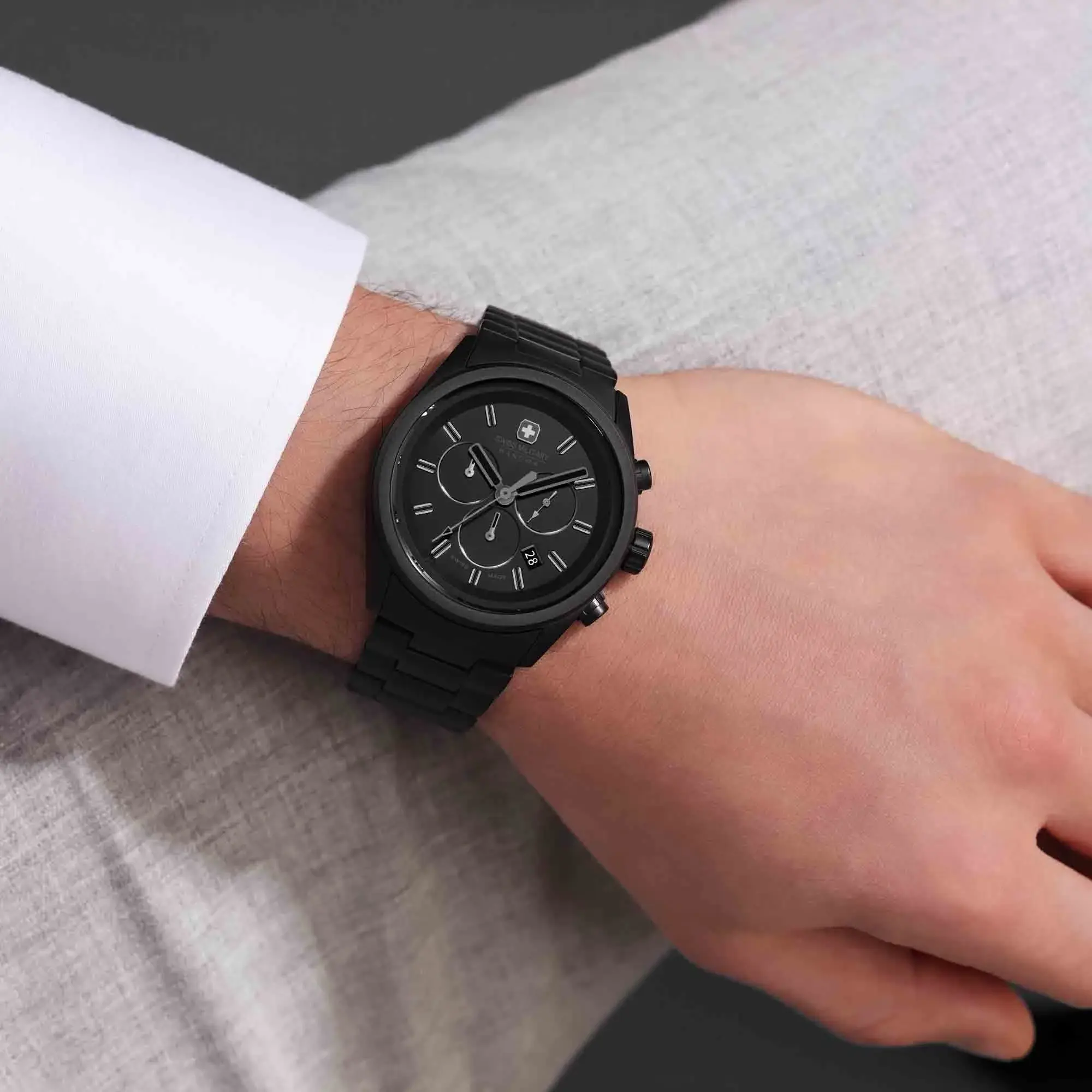 Schwarze Chronograph Armbanduhr