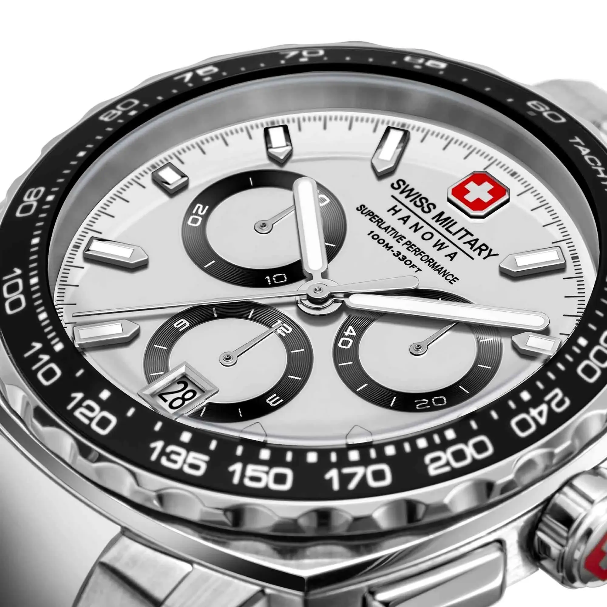 Silberne Chronograph Uhr im Militärstil