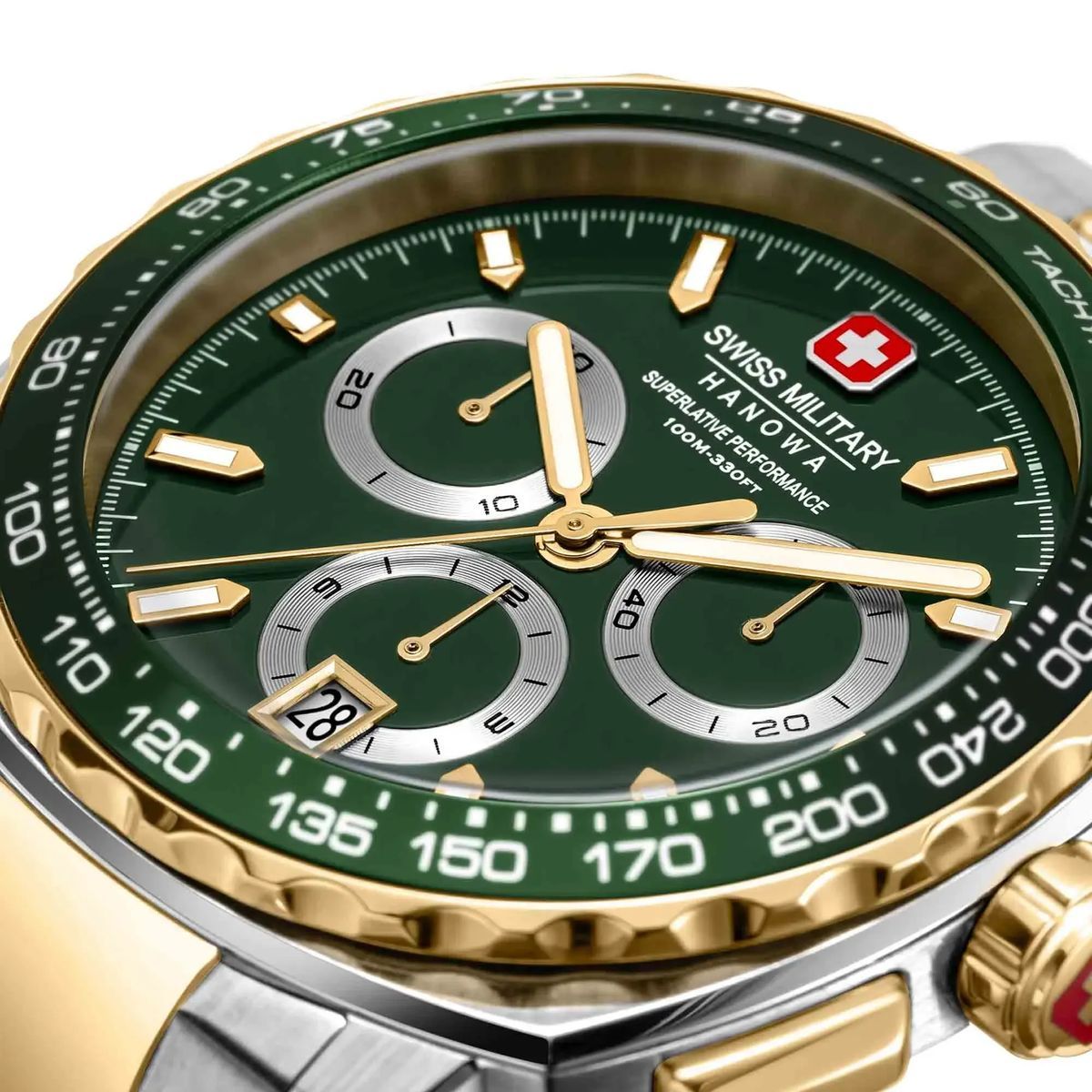 Grüne Schweizer Militär Chronographen Uhr