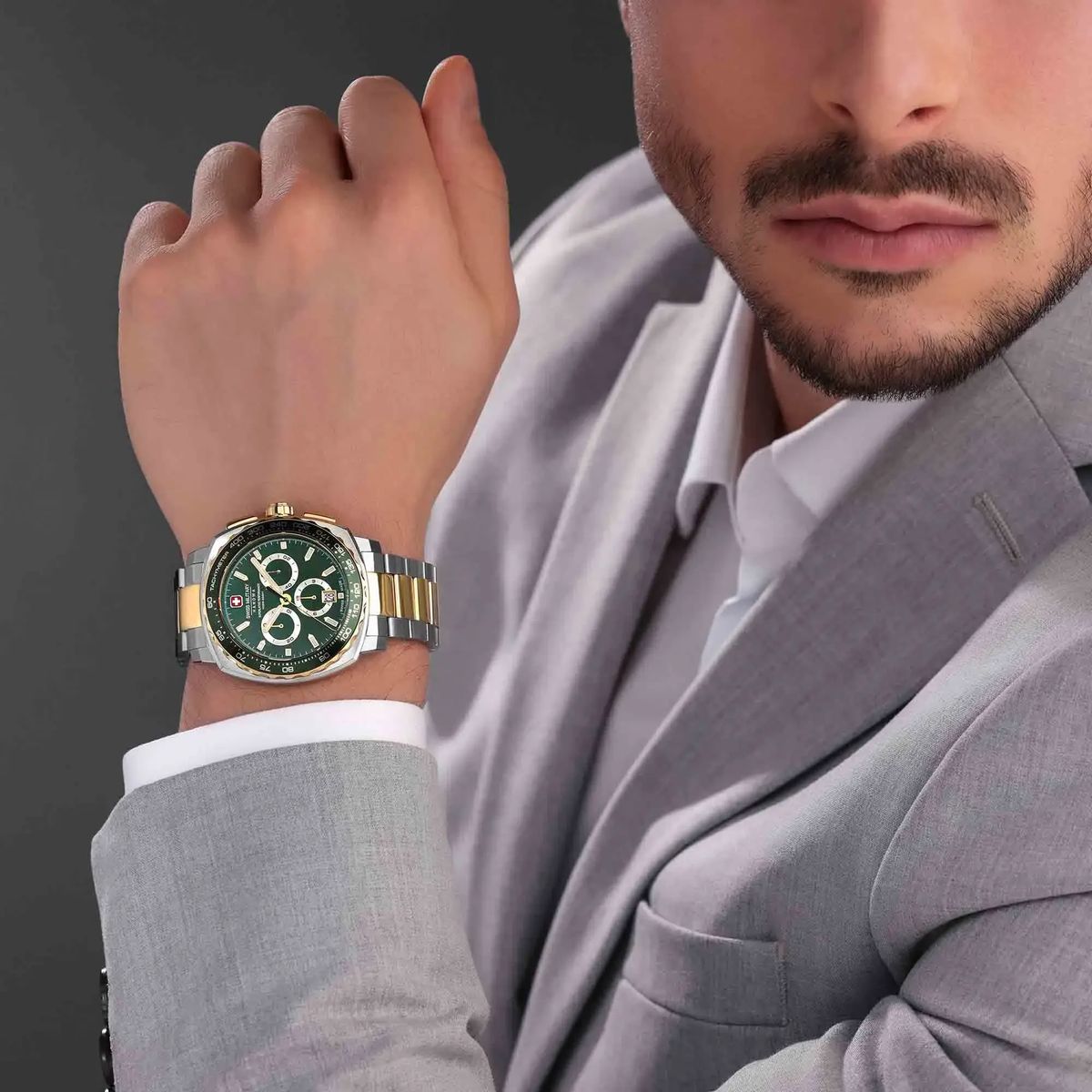 Grüne Schweizer Militär Chronographen Uhr