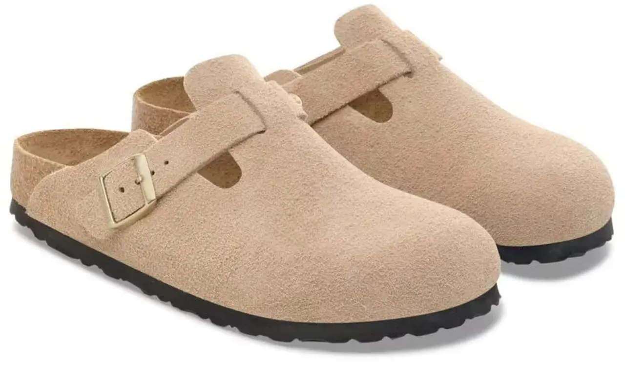 Beige Wildleder Clog Sandale