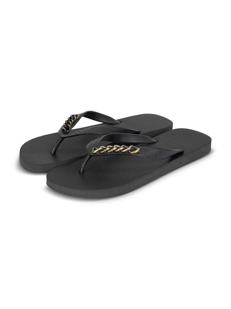 Schwarze Zehentrenner mit goldener Kette