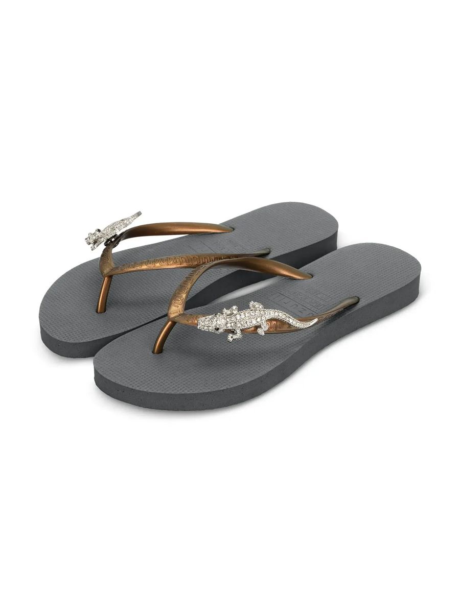Verzierte Krokodil-Zehentrenner-Sandalen Flip-Flops