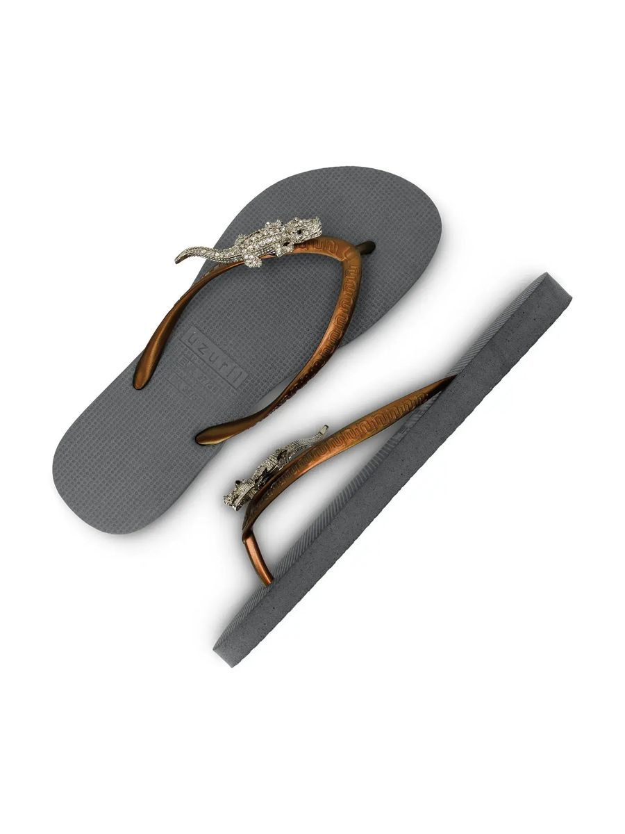 Verzierte Krokodil-Zehentrenner-Sandalen Flip-Flops