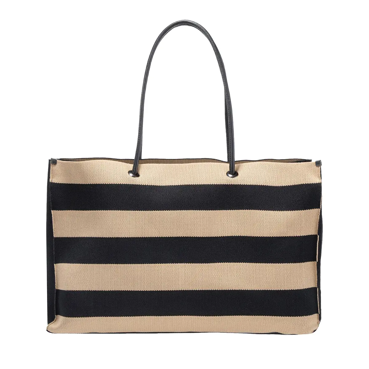 Gestreifter Canvas-Shopper mit Ledergriffen