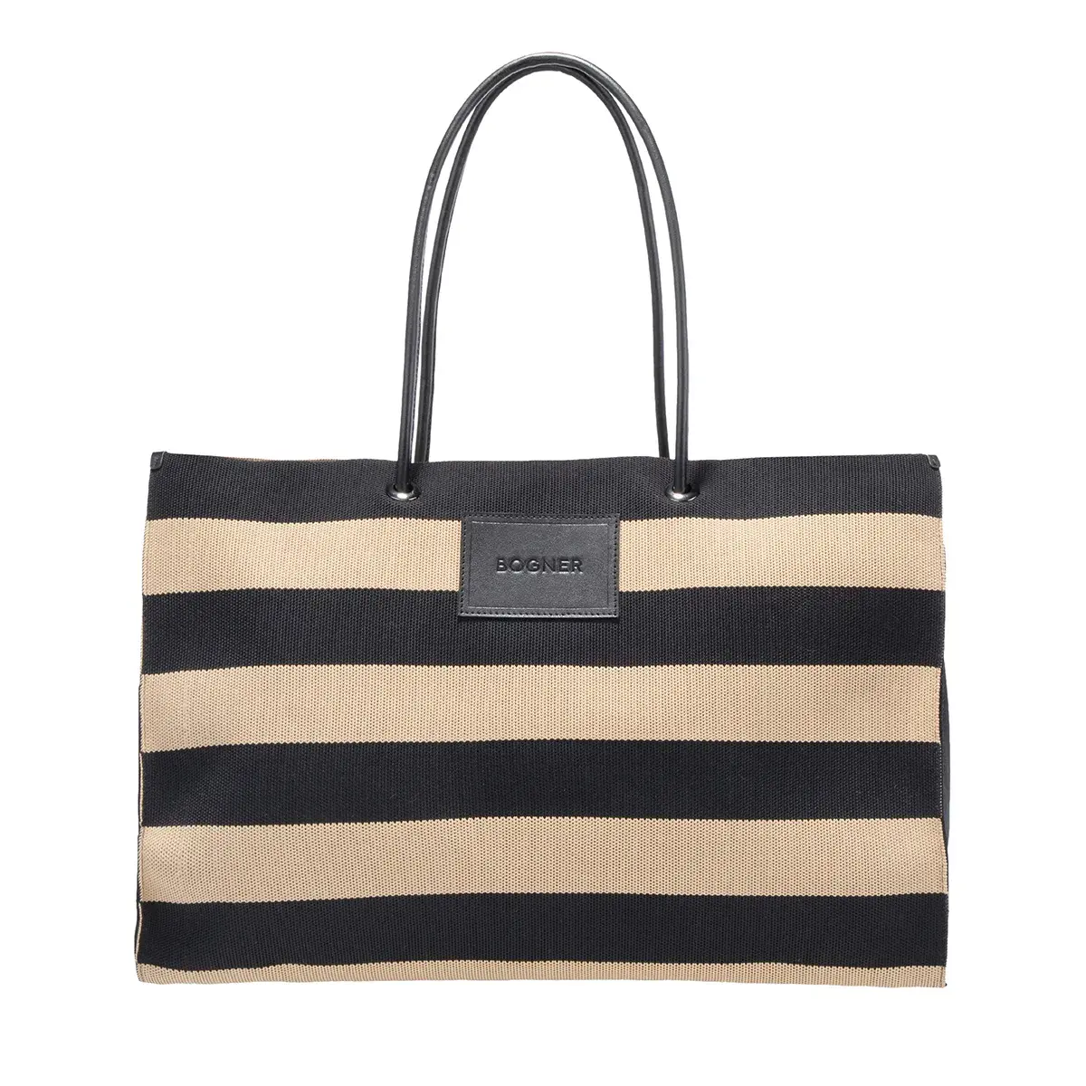 Gestreifter Canvas-Shopper mit Ledergriffen