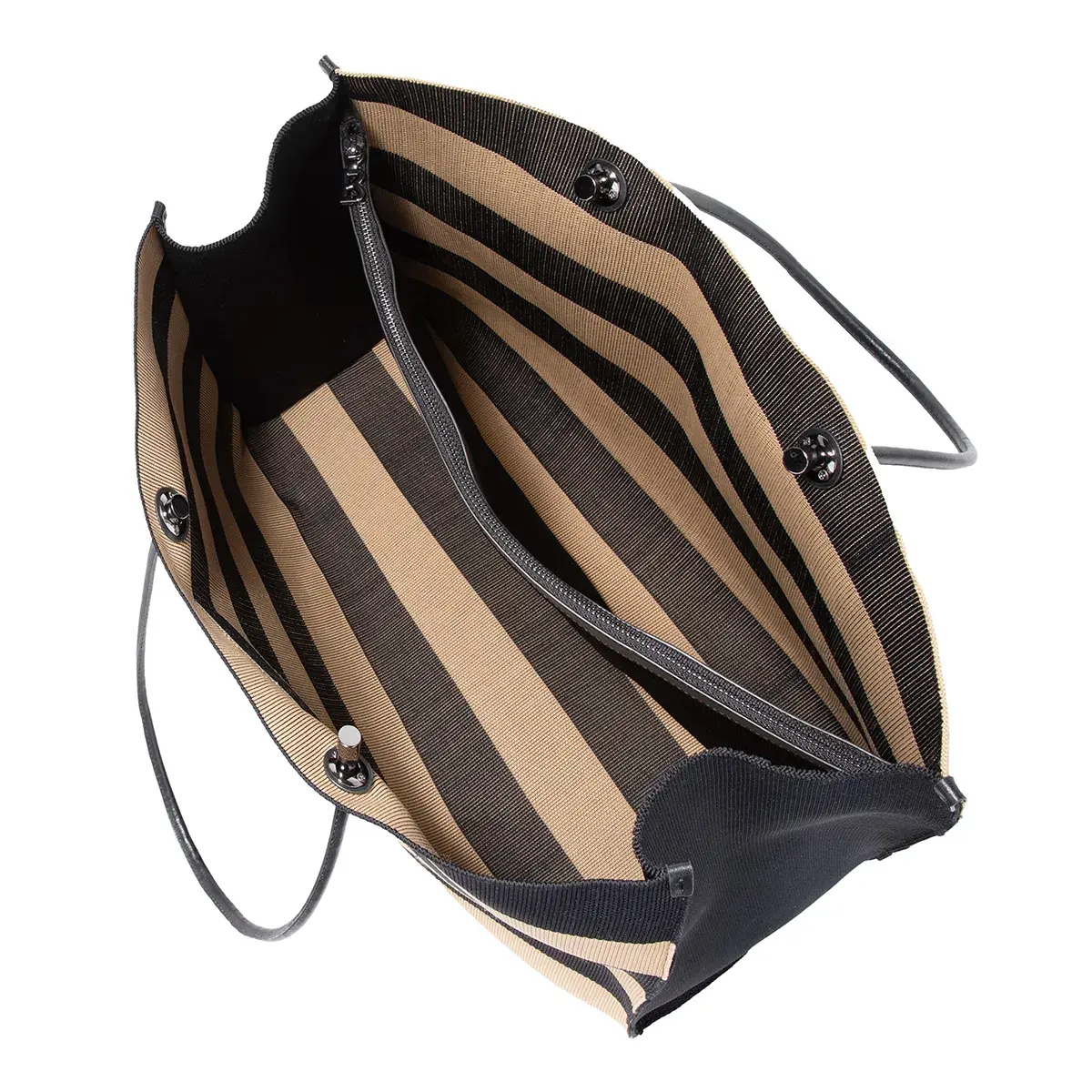 Gestreifter Canvas-Shopper mit Ledergriffen