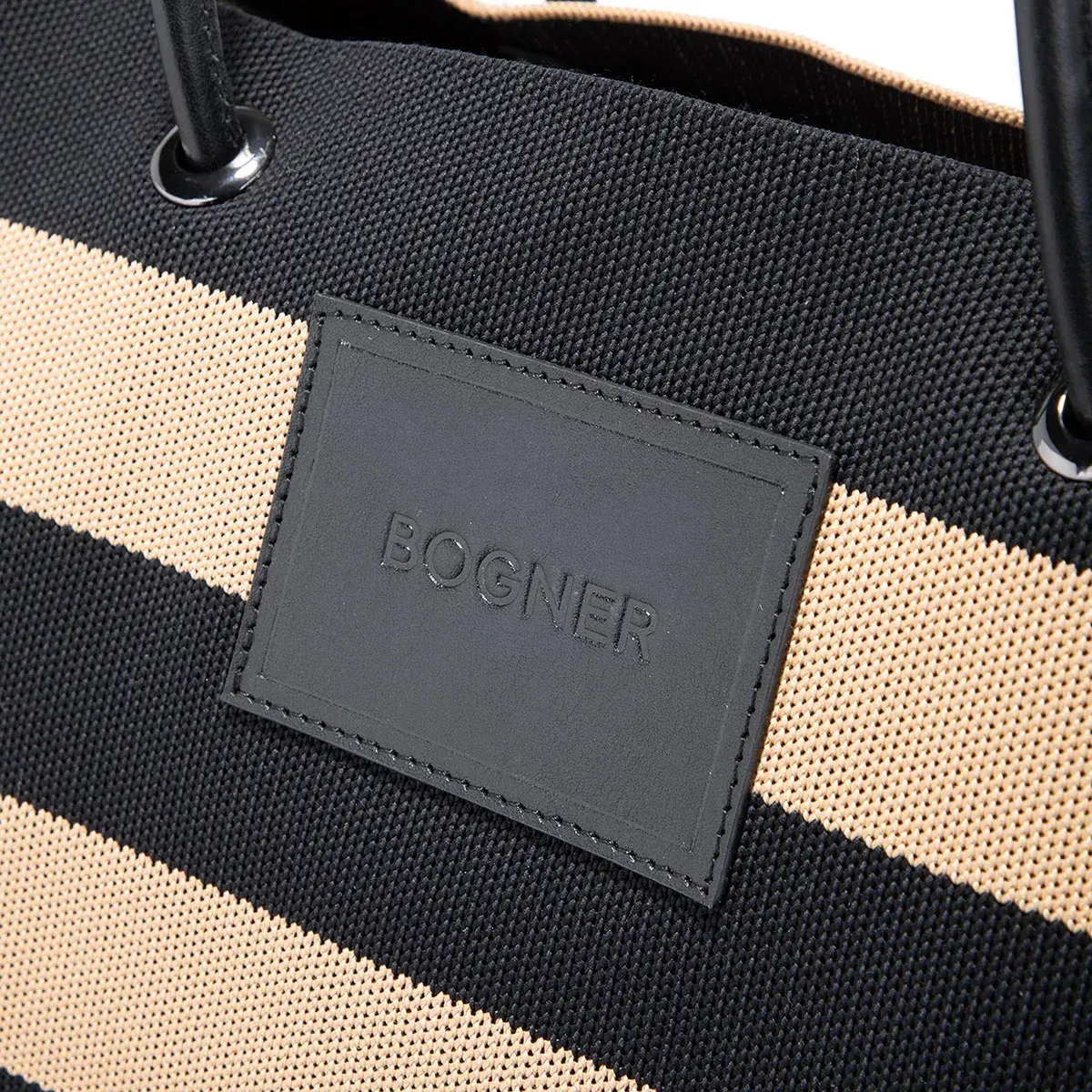 Gestreifter Canvas-Shopper mit Ledergriffen