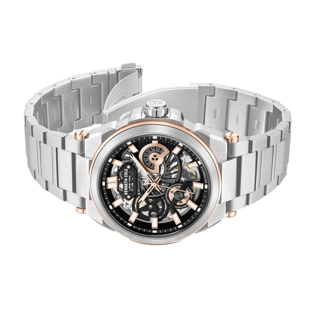Silberne automatische Skelett-Zifferblatt-Uhr