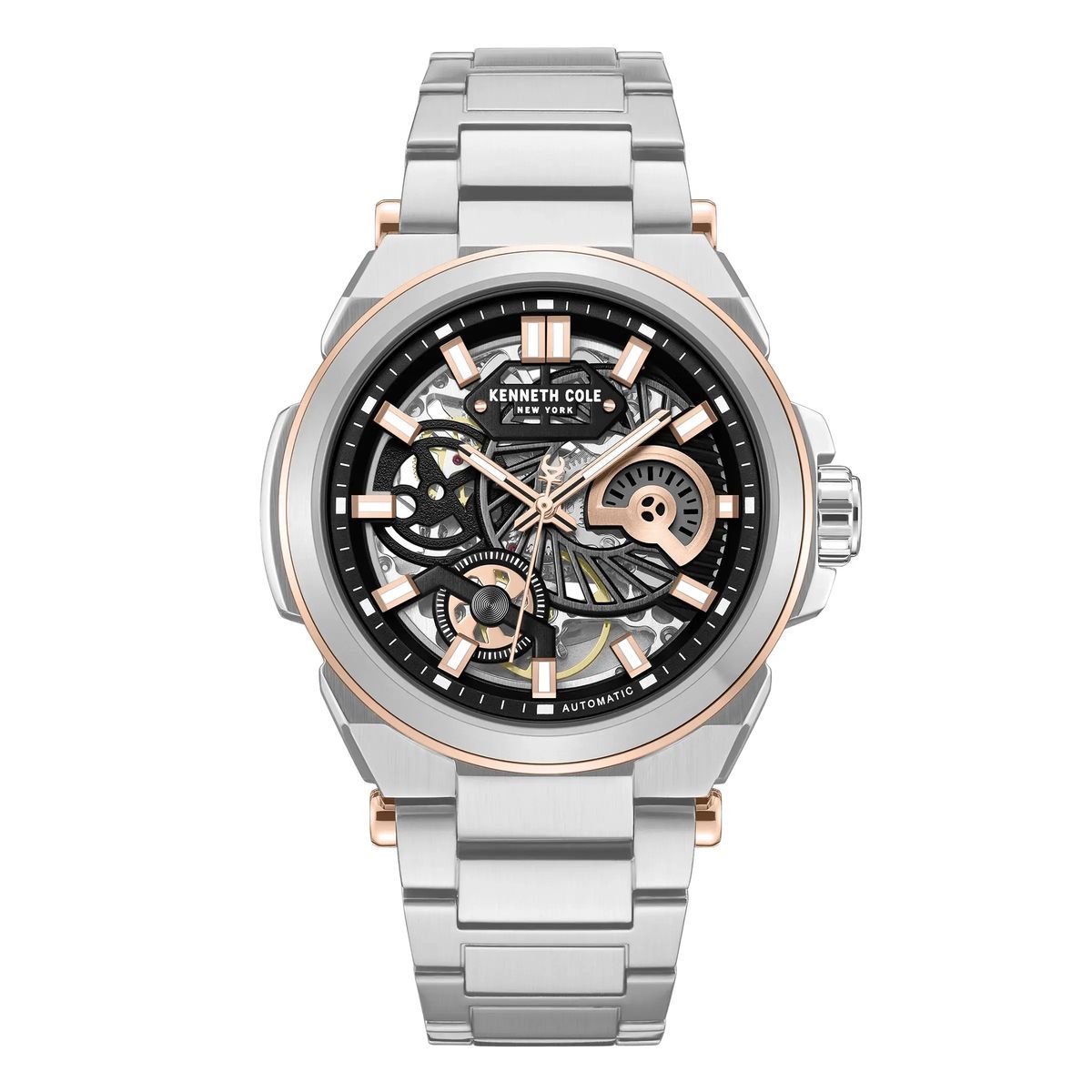 Silberne automatische Skelett-Zifferblatt-Uhr