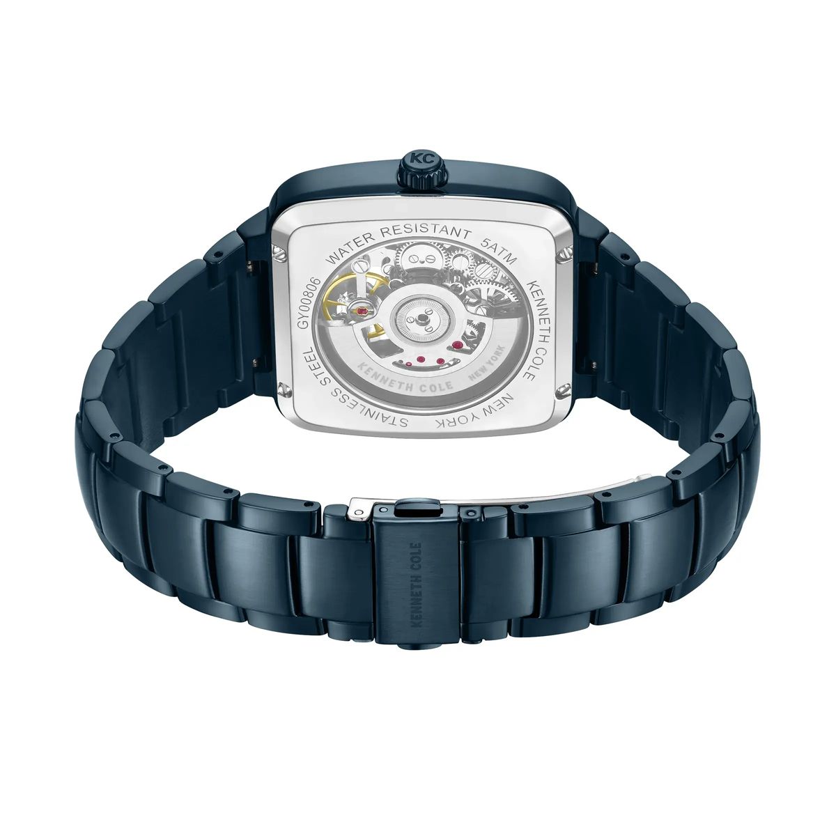 Blaue quadratische automatische Skelett-Uhr