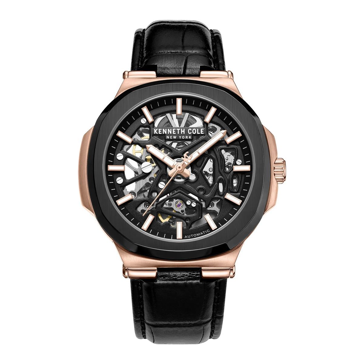 Automatikuhr mit skelettiertem Zifferblatt und Lederarmband
