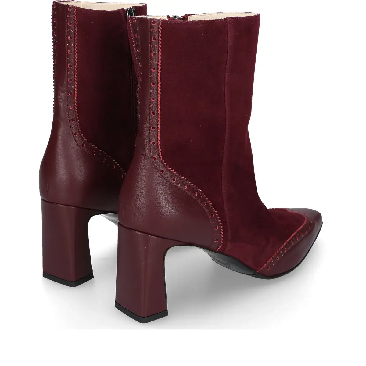 Bordeauxfarbene Stiefeletten mit Blockabsatz aus Leder