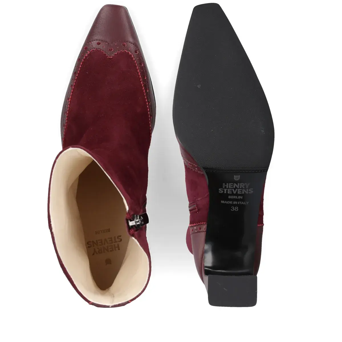 Bordeauxfarbene Stiefeletten mit Blockabsatz aus Leder