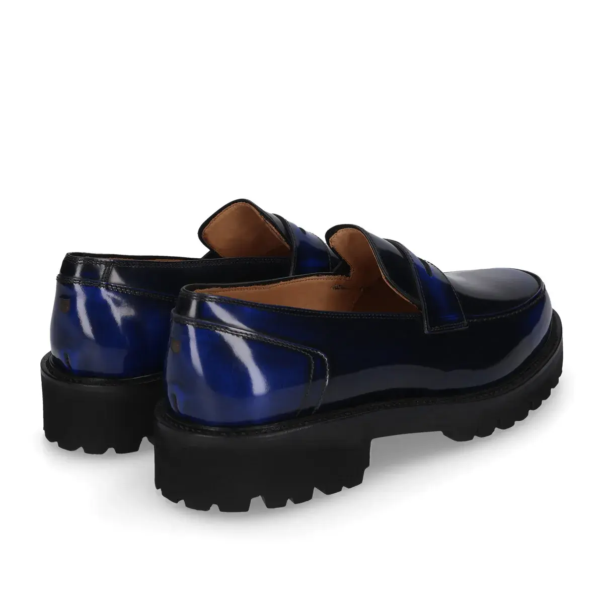 Blaue Leder Loafer mit Profilsohle