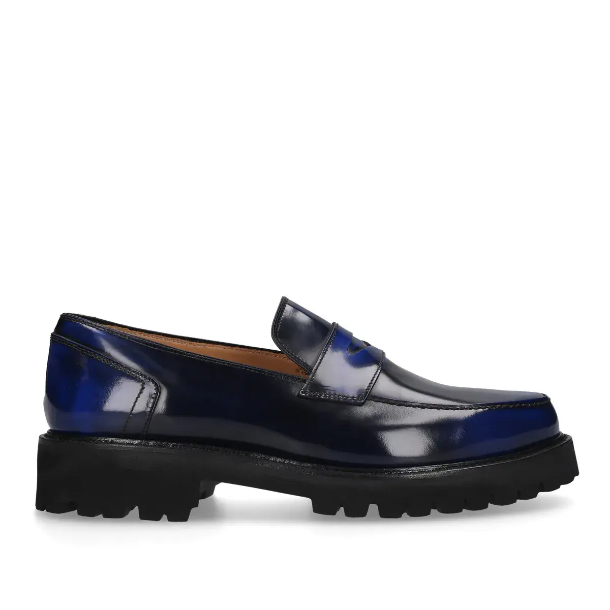 Blaue Leder Loafer mit Profilsohle